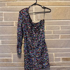 SHEIN Vibrant Sequin One-Shoulder Dress